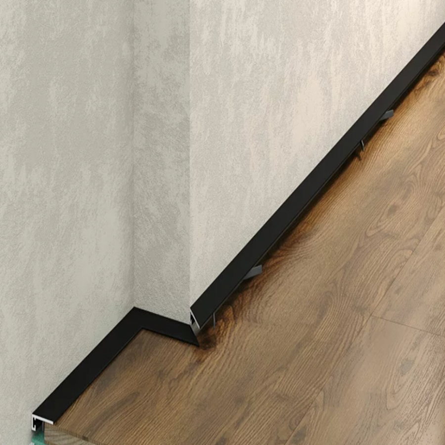 Микроплинтус алюминиевый анодированный черный с пружинами